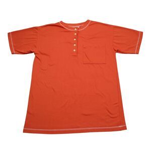 Bridge Gate Shirt Womens S Orange Short Sleeve Henley Button Pocket Knit T Shirt